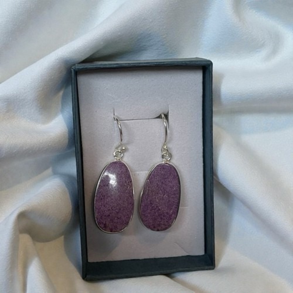 NWOB Boho Handmade Purpurite Jasper Earrings Sterling Silver Gemstone Jewelry